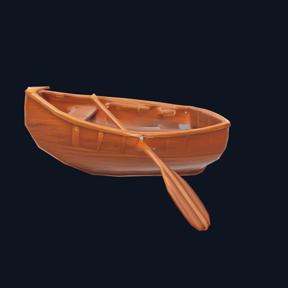 Wooden Rowboat with Paddle Model Pack